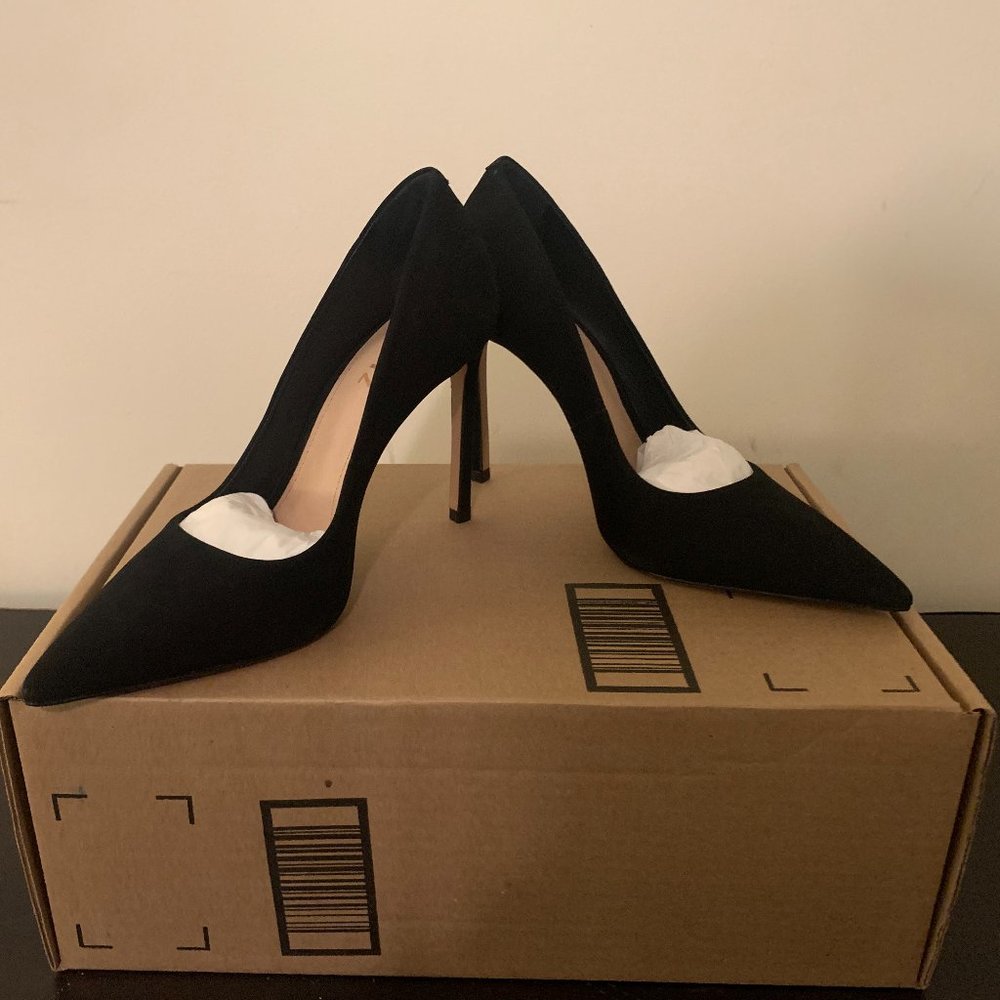 Schutz Black Suede Stiletto Pumps Heels 6.5 NWOB